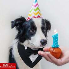 1 件套狗狗礼服、正式狗狗婚礼头巾、带领结的狗狗项圈、狗狗生日服装、可调节宠物派对礼服狗狗婚礼服装、狗狗情人节服装角色扮演，适合小型、中型、大型宠物 - 黑與白 - 查看 7