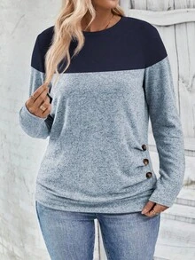 EMERY ROSE Áo thun tay dài cổ tròn màu trơn đơn giản dành cho nữ cỡ lớn mới về - Nhiều màu - Xem 5
