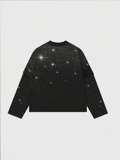 ROMWE Avant Men's Gradient Sparkling Diamond Print Loose Short T-Shirt, For Fall