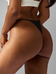 MISSGUIDED Cheeky 丁字裤蕾丝边无缝内衣低腰巴西式丁字裤夏季沙滩装舒适日常贴身必备品 - 黑色 - 查看 2