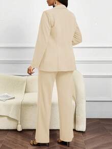 SHEIN Lady 四季婚礼宾客女士背心、西装和西装裤教堂服装酒红色女士西装套装 - 杏色 - 查看 2