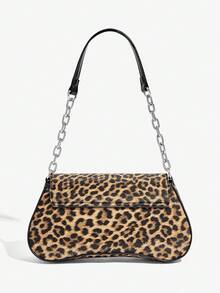 SHEIN ICON Ladies, Women Cow Print Shoulder Bag, Hobo Bag, Fashionable, Personalized, Simple, Versatile, Street, Sweet And Cool Girls, Hot Girls, Y2k, Retro, Vintage, Metal Chain - leopard print - View 3