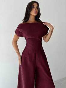 Firerie Summer New Women's Elegant Casual Commuter White Drop-Shoulder Blouse & Wide Leg Pants Suit,Cozy Fall And Winter Clothes For Women