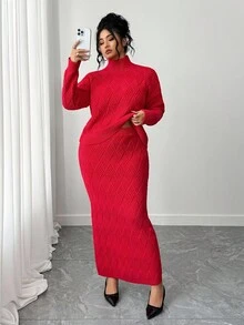Elenzga Setelan Sweater Ukuran Besar untuk Natal dan Halloween, Pakaian Musim Gugur dan Musim Dingin untuk Wanita. - Merah - View 3