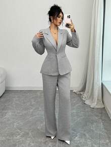 Elenzga 2 件女士优雅粉色西装套装 - 西装外套和配套裤子，适合办公室、商务、派对、情人节约会 - 黑與白 - 查看 1