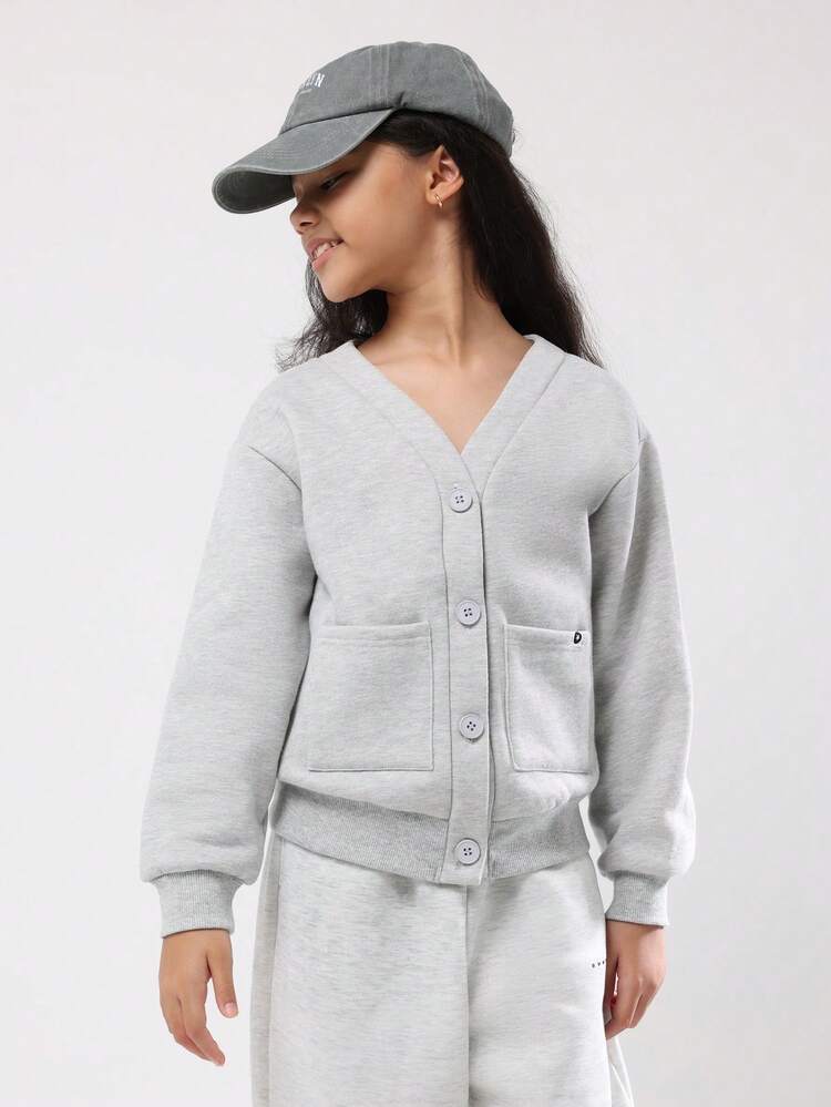 V Neck Button Front Cardigan With Front Pockets