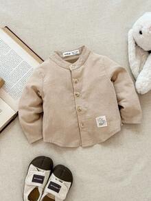 Blossori 男宝宝法式优雅立领纽扣前开衬衫和裤子套装 - 卡其色 - 查看 3