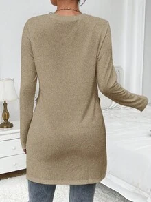 SHEIN Maglietta casual da maternità con spacco laterale, colore tinta unita, top da donna a maniche lunghe per primavera/autunno, colore marrone chiaro, top lungo marrone a maniche lunghe