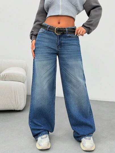 EURMUSE WOMEN WIDE LEG LOW WAIST JEANS Y2k Jeans Oversized Jeans Loose Jeans Wide Leg Jeans Baggy Jeans