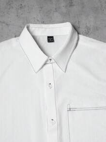 Claim Dot Men's Solid Color White Short Sleeve Single-Breasted Casual Button Up Shirt - White - View 6