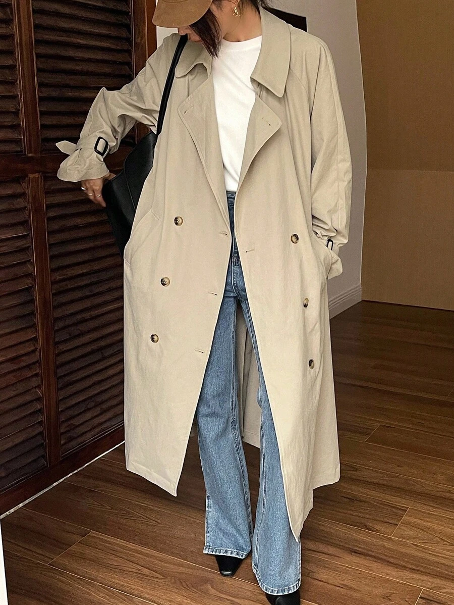 DAZY 秋冬新款宽松休闲加厚风衣女式常规外套女式大衣 - 卡其色 - 查看 1