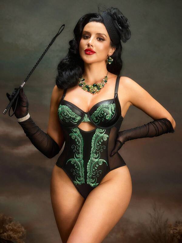 PinupPomp Women's Embroidered Hollow Out Sling Sexy Jumpsuit