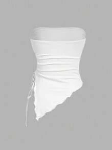 SHEIN MOD 多件式紧身胸衣上衣，侧边系腰褶，复古印花抹胸，秋季上衣，外出上衣，棕色背心 - 酒紅色 - 查看 11