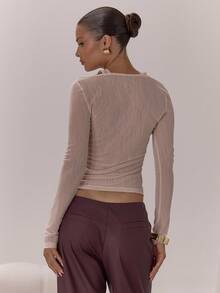 MUSERA 双层网纱透视长袖上衣，优雅性感，适合夜晚外出、度假、工作、办公室、秋季、假日、派对、春夏等各种场合。 - 淺灰色 - 查看 2