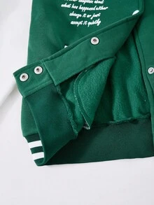 SHEIN Explorewe 女童休闲拼布夹克，正面和袖子绣有字母，斜插口袋，白色纽扣，适合上学、通勤、购物、运动、郊游，可搭配长袖、背心、裤子、运动裤 - 綠色 - 查看 8