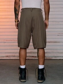 AXEPEAK Quần short nam dệt túi rộng rãi màu trơn thường ngày - xanh quân đội - Xem 2