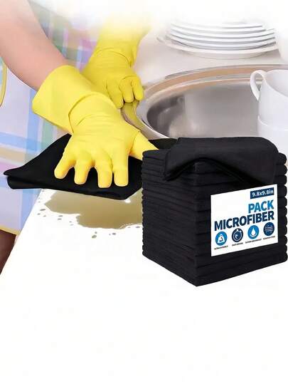 12 Peças Toalhas de Cozinha, Conjunto de Panos de Limpeza de Microfibra Preto Claro, Pano de Descontaminação Absorvente e Macio para Limpeza de Vidro, Mesa de Cozinha, Panelas, Tigelas, Torneiras, Coifas, Pano de Limpeza para Carro, Cozinha, Banheiro, Casa, Fornecedor de Artigos Domésticos