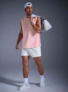 DRIFTMERE 2025 男士时尚休闲宽松圆领无袖嘻哈街头风背心 - 淺粉色 - 查看 5