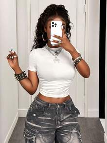 BamGleam Solid Crop Tee - White - View 4