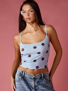 MISSGUIDED Áo crop top chấm bi không tay dây mảnh mùa hè thiết kế chéo lưng đơn giản, thoải mái, dễ mặc, trang phục nhiều lớp thiết yếu - Màu xanh nhạt - Xem 5