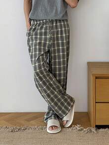 DAZY 男士格子面料松紧腰休闲裤，秋季睡衣 - 彩色 - 查看 5