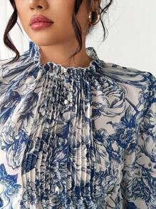 Elenzga 女士加大码纯色领休闲衬衫，时尚日常穿着 - 藍色 - 查看 7