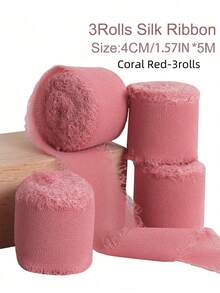 1/3/9 卷手工雪纺丝带流苏 1.5 英寸 X 5.5 码磨边丝带，适用于婚礼请柬、新娘花束、礼品包装、蝴蝶结制作、工艺品、派对装饰 - 彩色 - 查看 21