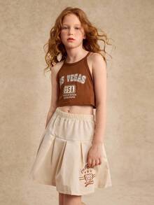 2 件套 Tween 女童夏季时尚字母印花无袖背心和褶皱迷你裙套装