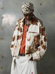 NEON BLANC Men's Digital Print Turndown Collar Long Sleeve Jacket, Fall, Winter - White - View 4