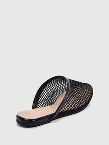 CUCCOO SZL 女士镂空透气设计尖头平底鞋，黑色网眼平底鞋，适合日常穿着和居家 - 黑色 - 查看 4