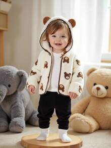 SHEIN 1pc Baby Boy Winter Fleece Hooded Jacket, Cute Bear Print, Soft & Comfortable Tops, Fashionable & Versatile Outerwear, Keeps Kids Warm & Stylish! Baby Boy Jacket Baby Coat Baby Bear Jacket Baby Boy Winter Jacket Baby Boy Jacket Baby Boy Winter Coat Boy Winter Jacket With Bear Baby Bear Coat Infant Boy Bear Clothes Cute Baby Winter Jacket Baby Boy Bear Jacket Fall - Multicolor - View 1