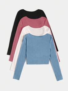 EURMUSE Multi-Color Versatile Layering Knit T-Shirt - Multicolor - View 2