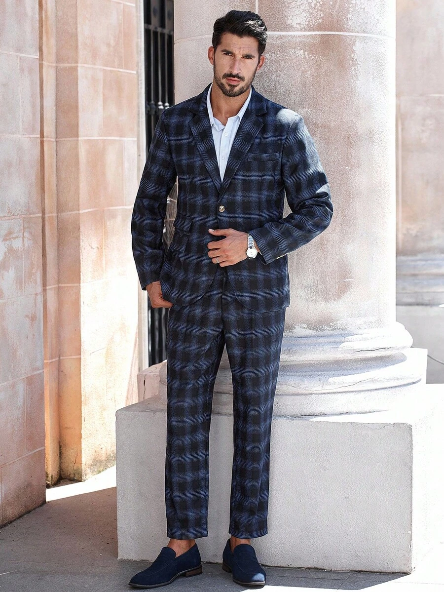 Calvornis Men's Casual Business 2 Pieces Suit, Solid Color Suit Set Jacket And Pants, Simple Fashion Casual Daily Wear Wedding Suit Prom Suit Men, Suitable For Valentine's Day Anniversary And Other Occasions, It Is A Great Gift For Your Boyfriend Or Husband. Men Plaid Suit Men Suit Set Men 2 Pieces Suit Men Blazer And Pants Men Dressy Suit