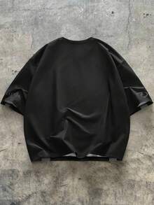 AXEPEAK 运动拼接开叉印花男士休闲宽松版型圆领短袖T恤 - 深灰色 - 查看 2