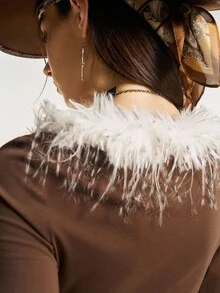 Easelle 两件套西装，刺绣，图案，长袖上衣，衬衫，长裤，水洗棉 - 棕色 - 查看 7