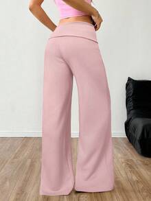 SHEIN EZwear 女士浅粉色宽腰宽松休闲裤 - 淺粉色 - 查看 2