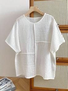 INAWLY 纯色蝙蝠袖休闲宽松夏季T恤 - 白色 - 查看 4