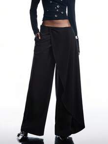 LYSMO 休闲裹身阔腿裤，适合日常穿着 - 黑色 - 查看 1