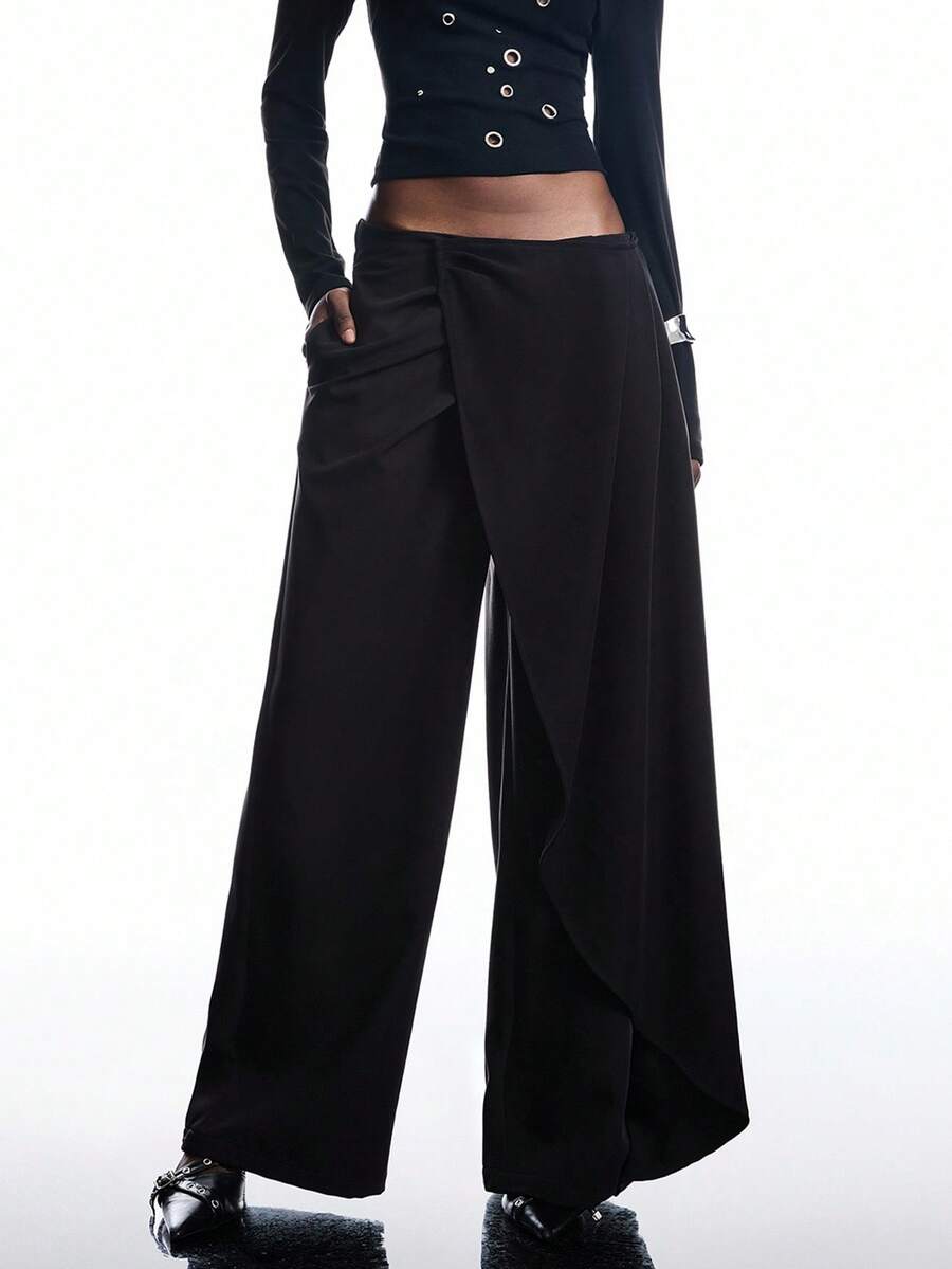 LYSMO 休闲裹身阔腿裤，适合日常穿着 - 黑色 - 查看 1