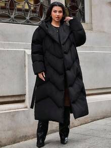 EURMUSE Crossover Quilted Hooded Puffer Women's Long Down Coat