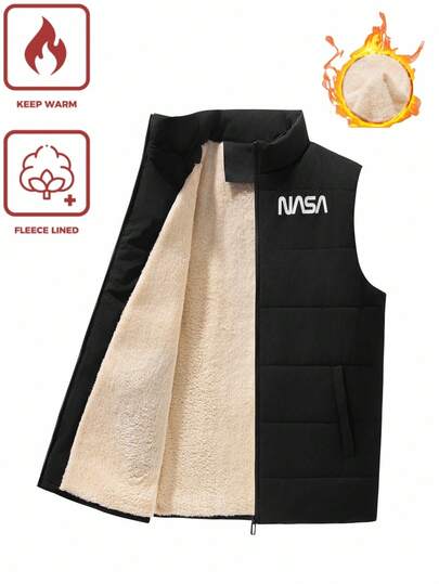 Manfinity Homme 男士防风保暖无袖拉链加厚外套，秋冬户外男士抓绒背心保暖内衬冬季背心