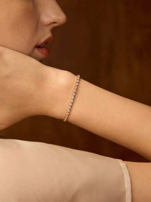 MOTF PREMIUM Pulsera de tenis con diamantes redondos enchapada en oro de 18K para mujeres