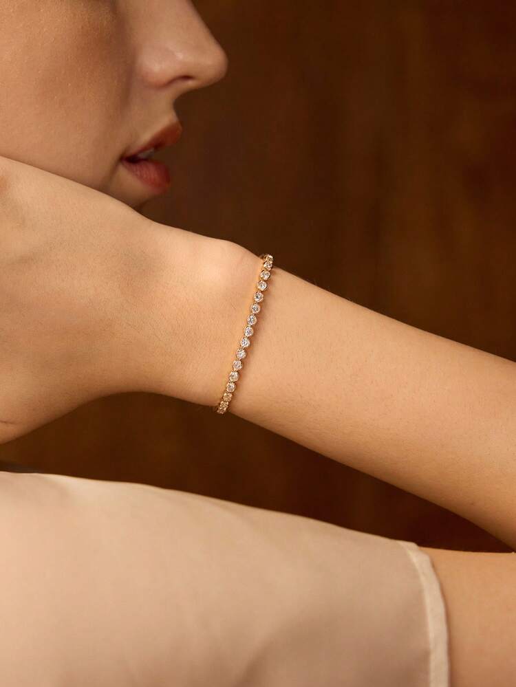 18K GOLD PLATED ROUND DIAMOND TENNIS BRACELET FOR WOMEN