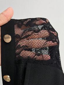 Viva Relle Váy dài tay chắp vá ren cỡ lớn - màu đen - Xem 7