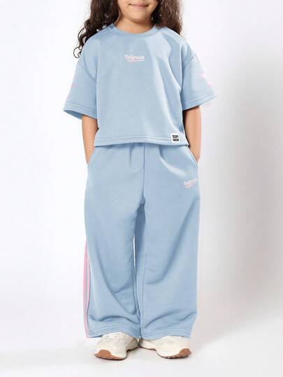SUMWON 加州女孩两件套休闲宽松T恤和阔腿裤套装，星形袖子，适合秋冬季母女装