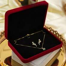1pc (Give Her A Complete Set Of Romance) Retro Simple Rings, Necklaces, Bracelets, Jewelry, Gold, Jade, Jewelry, Jewelry Sets, High-Grade Flannel Storage Sets, Jewelry Display Props, Wedding Gift Essentials (Red, Gray Optional) Valentine's Day Back To School - 彩色 - 查看 2