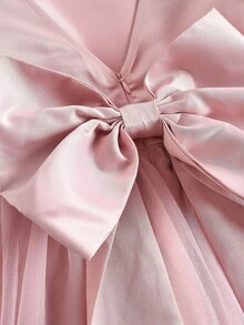 Pitira Tween Girls' Sweet Bowknot Mesh Dress, Flower Girl Dress For Wedding Party, Birthday Party Pink Dress Girls Pink Bow Dress Girls Pink Dress Kids Pink Dress Girls Dress Pink Girls Dress With Bow Girls Special Occasion Dress Girls Special Occasion Dress Pink Girls Pink Tulle Dress Kids Dresses Pink Kids Elegant Dress Elegant Pink Bow Girls Dress,Christmas Dress,Christmas Party Dress Fall Winter - Pink - View 3