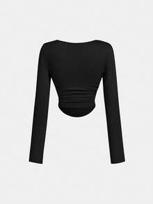 SHEIN MOD 3件套女士褶皱休闲方领长袖T恤套装，保暖衣物，秋季女装，外出上衣，假日女装，新年装，深粉色上衣 - 珊瑚粉 - 查看 8
