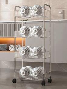 SHEIN 1pc Simple Movable Trolley Storage Rack, Floor-Standing Simple Bookshelf, Cosmetics And Snack Storage Rack With Wheels, Suitable For Home And Office