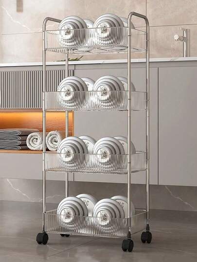 1pc Movable Trolley Storage Rack, Vloer St ing Bookshelf, Cosmetics Snack Rack Wheels, Home Office view 6